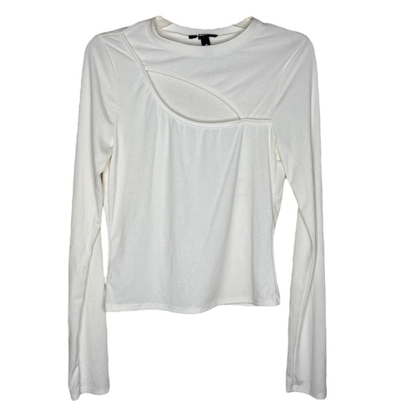 Aqua White Cut out Ribbed Long Sleeve Top Large - Picture 2 of 8